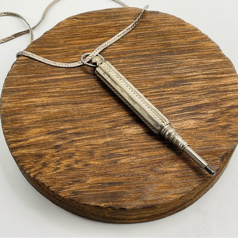 Antique Necklace Pencil Pendant Mechanical Victorian Silver 925 Chain 22” VTG